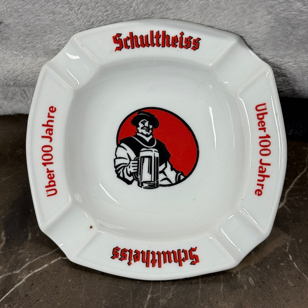 Schultheiss Ashtray White Red German Beer Brewery Vintage Rastal Mohr